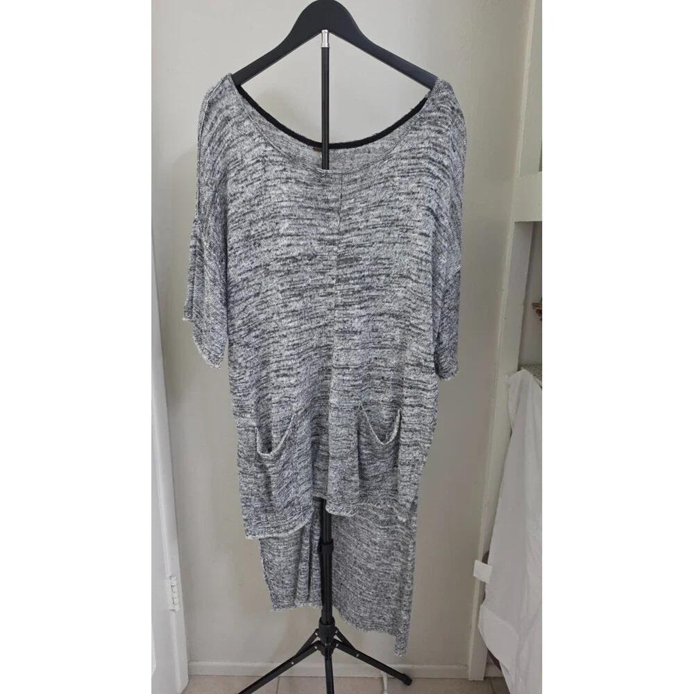 Women’s L Gray Boho Hi Low Tunic Dress Oversized Beach Cover Up Linen Resort